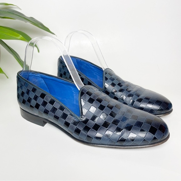 Fertini 80200 Low Vamp Checkered Leather Loafer - Navy - Picture 2 of 12